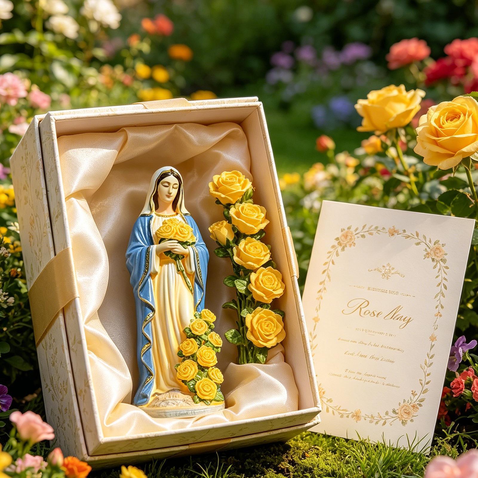 Crafting Resin - รูปปั้นพระแม่มารีพลังงานแสงอาทิตย์ ของตกแต่งสวน รูปปั้นเรซิ่นพร้อมไฟ สำหรับตกแต่งภายนอกบ้าน สวนหลังบ้าน สนามหญ้า