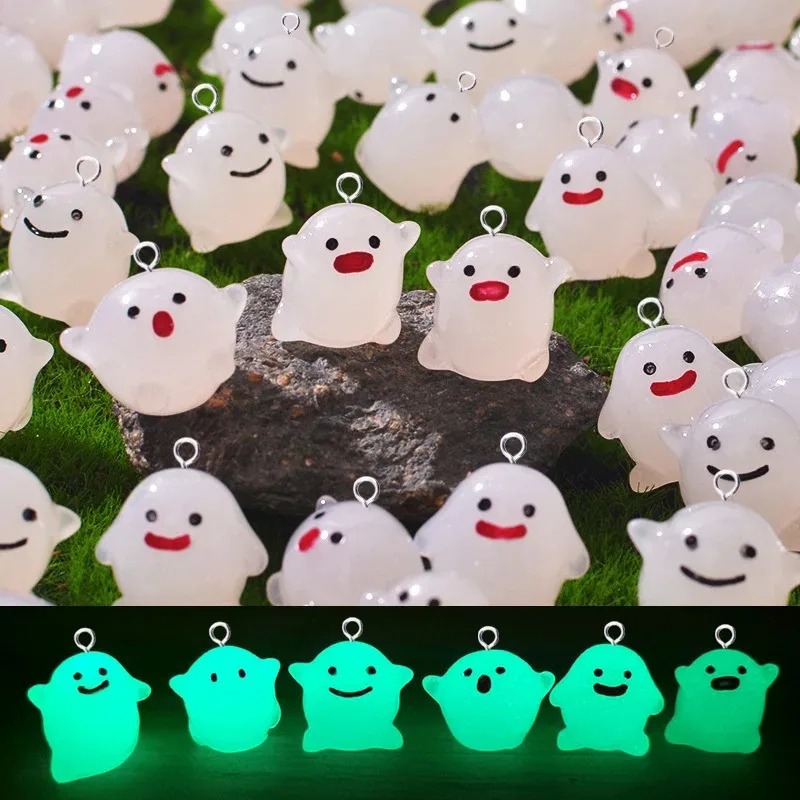 Resin Crafts Diy - 10 ชิ้น จี้เรซินรูปผีสีขาวเรืองแสงในที่มืดสุดน่ารัก จี้ขนาดเล็กสำหรับงาน DIY ตกแต่งต่างหู